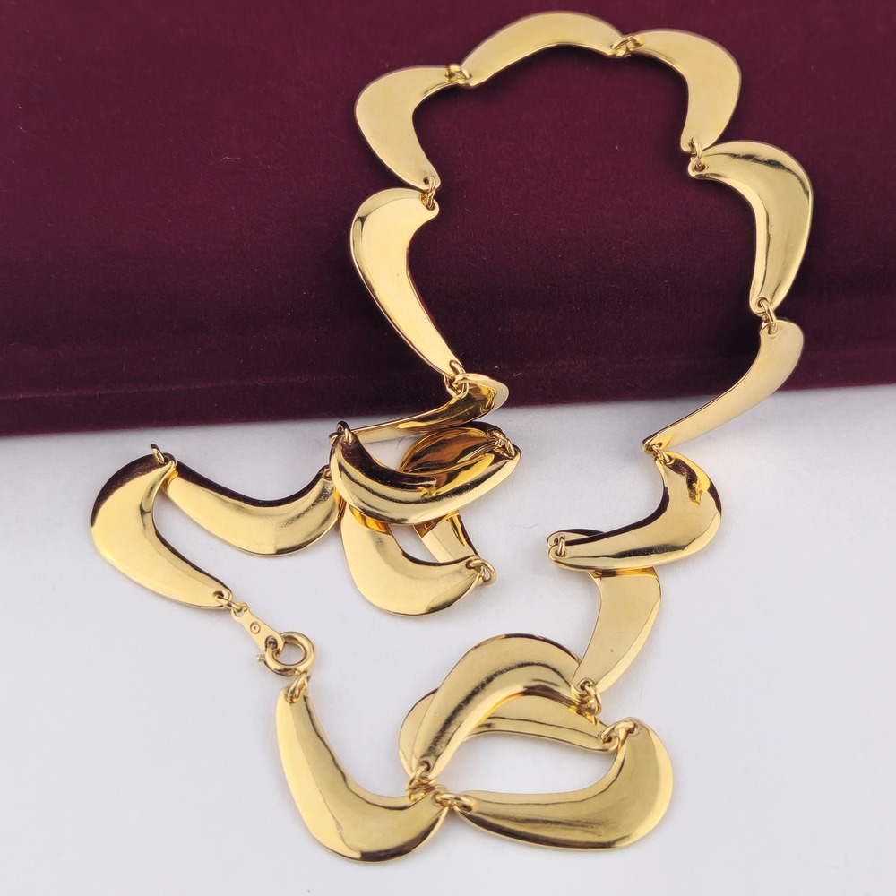 Vintage Modernist Gold‎ Tone Statement Link Necklace Sculptural Abstract